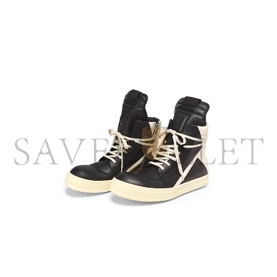 RICK OWENS GEOBASKET LEATHER HIGH TOP SNEAKERS 